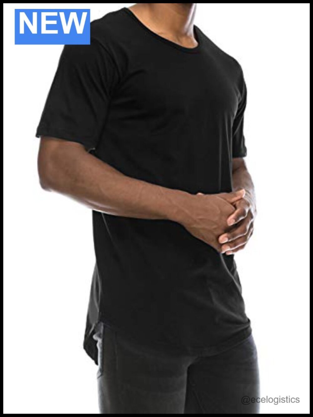 Mens Longline Crewneck T-Shirt Hip Hop Style Cotton